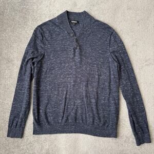Express Sweater Mens XL Blue Shawl Collar Cotton Pullover Casual Knit Grandpa
